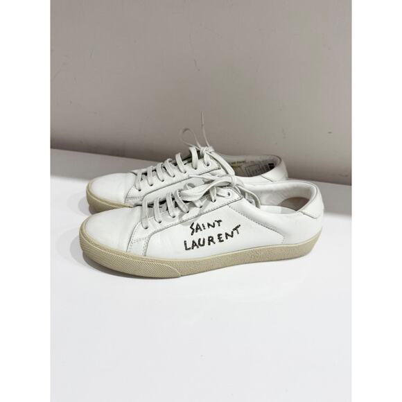 Saint Laurent SL/06 Court Classic Logo-Embroidered Leather Sneakers White EU 39 - Picture 3 of 7